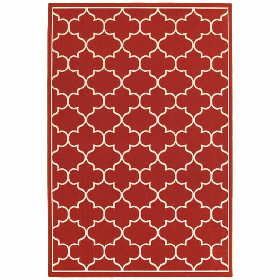 8â€™x11â€™ Red and Ivory Trellis Indoor Outdoor Area Rug