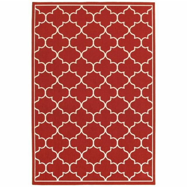 homeroots home decor 388660 4’x6’ Red and Ivory Trellis Indoor Outdoor Area Rug