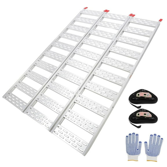 Ladcaser 6.3' Aluminum Loading Ramps 1500lbs 76"x 50" Tri-Fold Foldable Powersports Ramps for Pickup Trucks Bed, Trailers Ramp with Load Straps for Motorcycles ATV/UTV Lawn Mowers Tractors, Silver