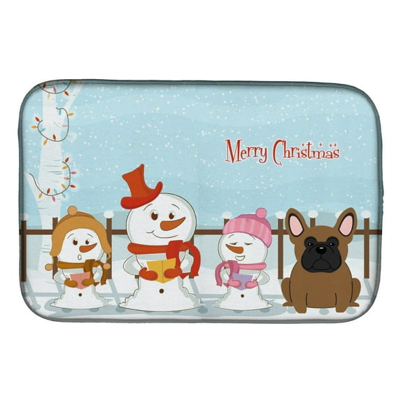 Merry Christmas Carolers French Bulldog Brown Dish Drying Mat