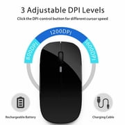 Rechargeable Wireless Mouse, 2.4G Slim Mute Silent Click Noiseless Optical Mouse with USB Receiver (Stored at Bottom of The Mouse)