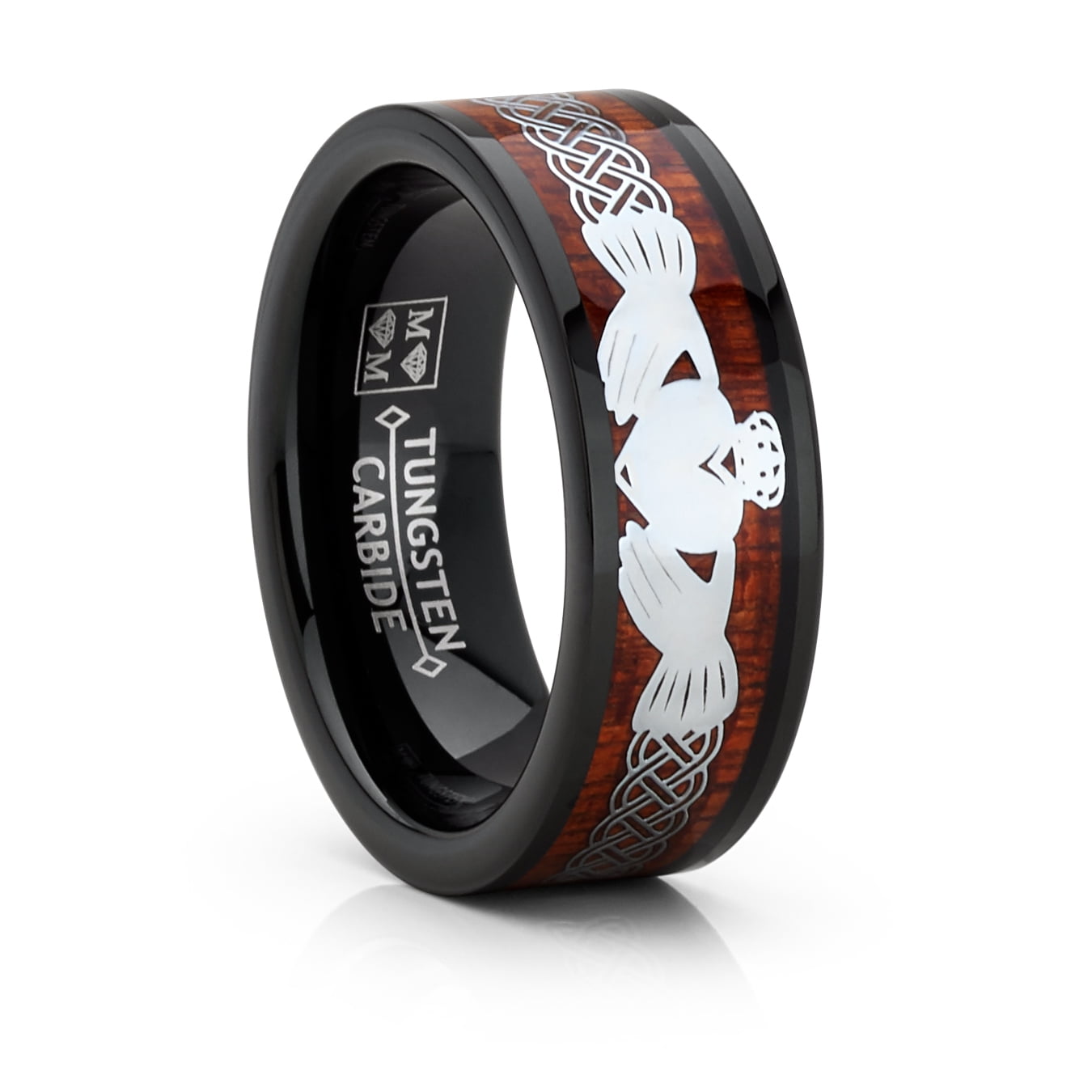 Men s Tungsten Irish Celtic Claddagh Wedding Band Wood Inlay 8MM Black Walmart