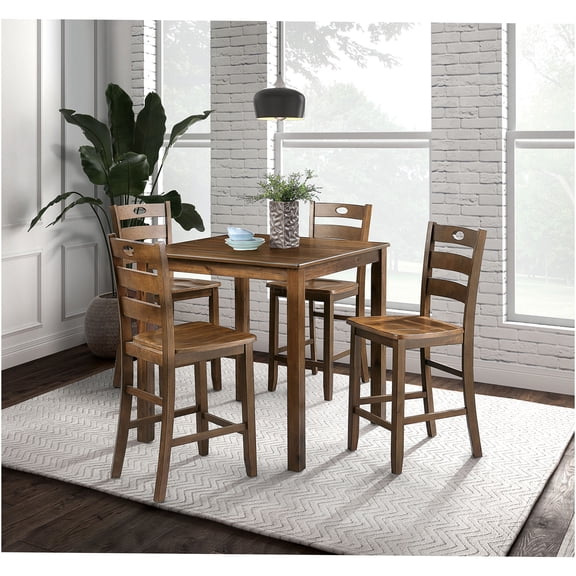 JERFIT 5-Piece Counter Height Dining Set Square Table with 4 Slat Back Chairs, Transitional Style Rubber Wood for Kitchen Dining Room