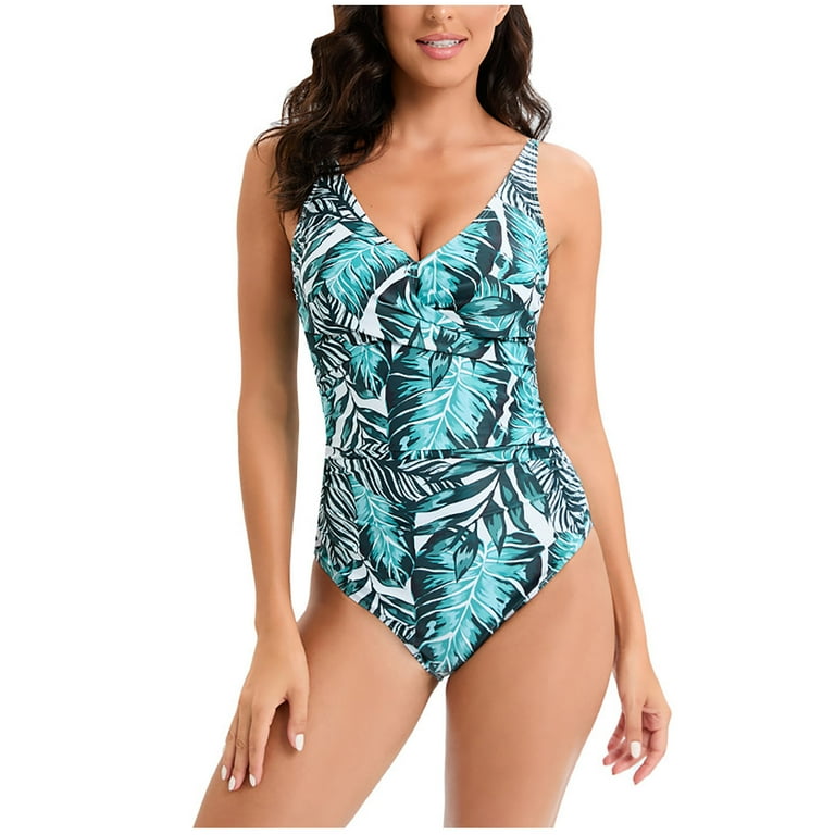 Amtdh Women's Trendy One Piece Bodysuit Clearance Hawaiian Tropical Print  Bathing Suits Triangle Tight Swimsuits for Women Fashion Clothing for Teen  Girls Strappy Crop Swimwear Summer Green S 