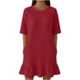 thumbnail image 2 of Horkkom T Shirt Dress Women Summer Short Sleeve Solid Color Mini Dresses Ruffle Beach Sundresses, S-2XL, 2 of 6