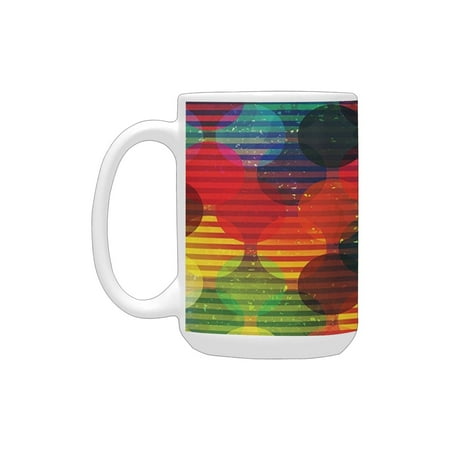 

Geometric Circle Decor Psychedelic Digital Futuristic Spherical Figures Funky Grunge Decoration es M Ceramic Mug (15 OZ) (Made In USA)