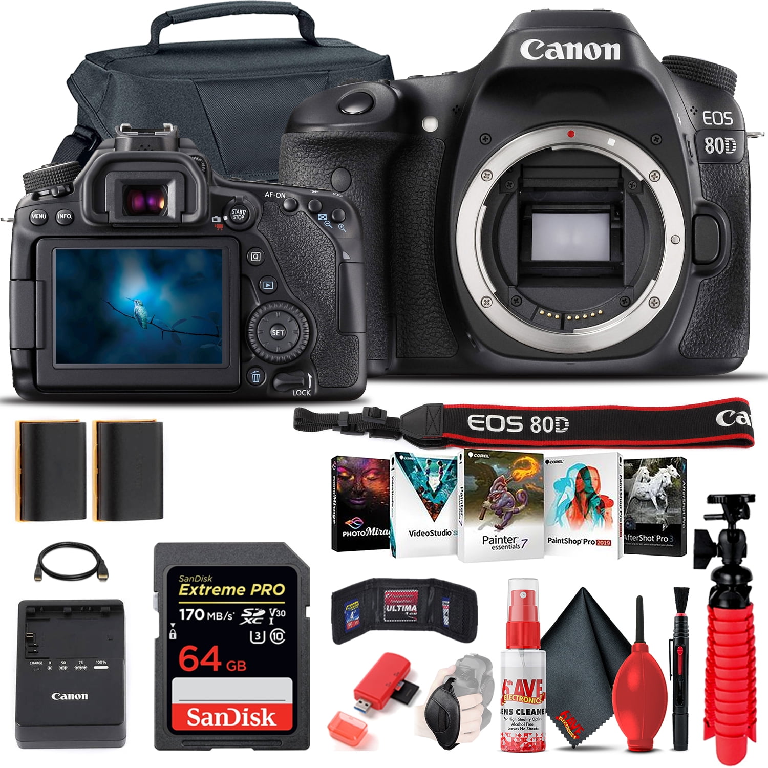 Canon EOS 80D DSLR Camera (Body Only) (1263C004) + 64GB Card +