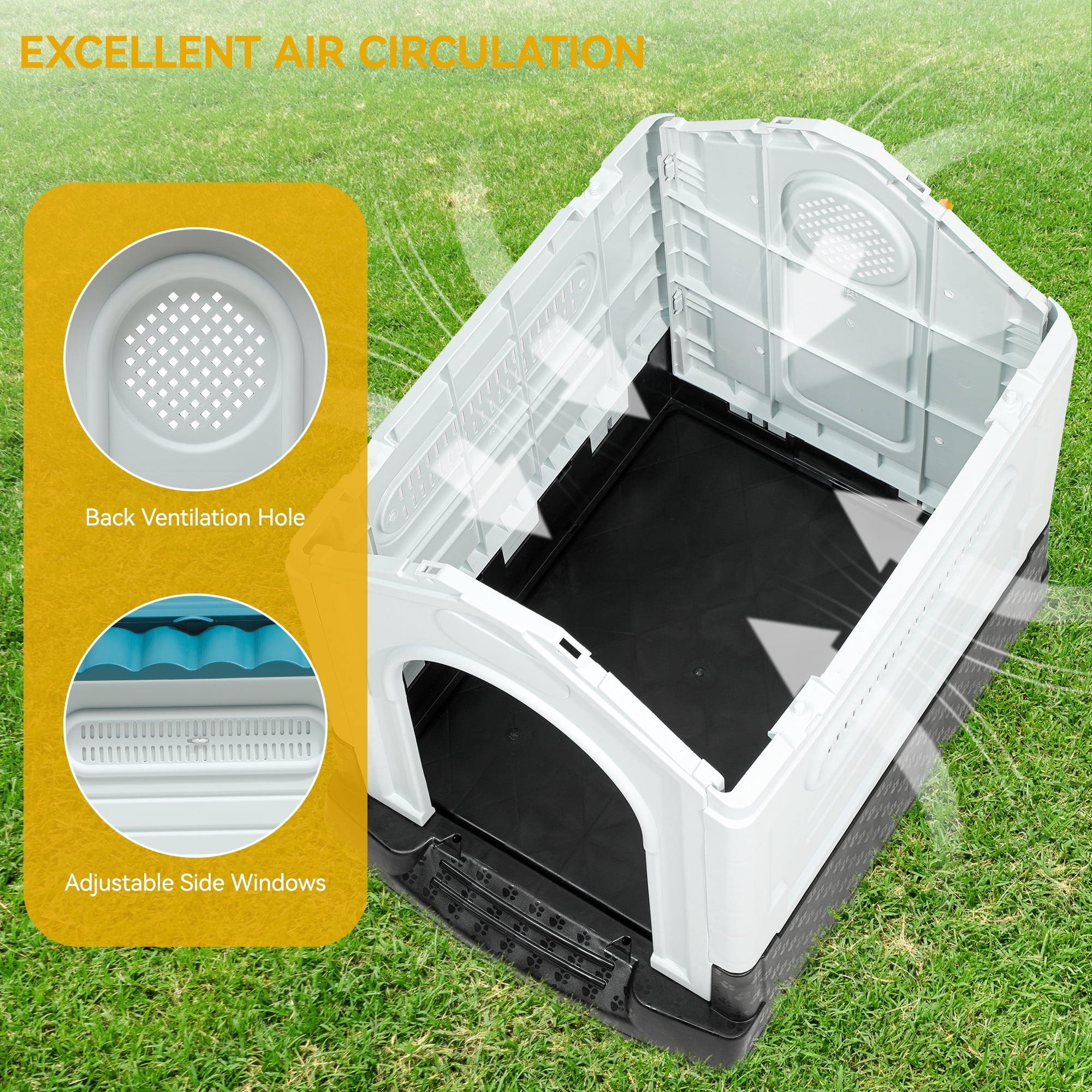 Dextrus Plastic Dog House Outdoor Indoor Durable Plastic Dog House - (33.1"D x 27.6"W x 30"H) Spacious and Weatherproof Pet Shelter, Blue