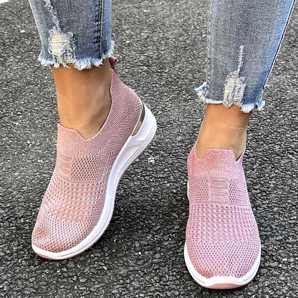 XIAQUJ Women Wedge Trainer Shoes Leisure Breathable Mesh Outdoor Fitness Running Sport Sneakers Casual Shoes Women's Fashion Sneakers Pink 8.5(41)