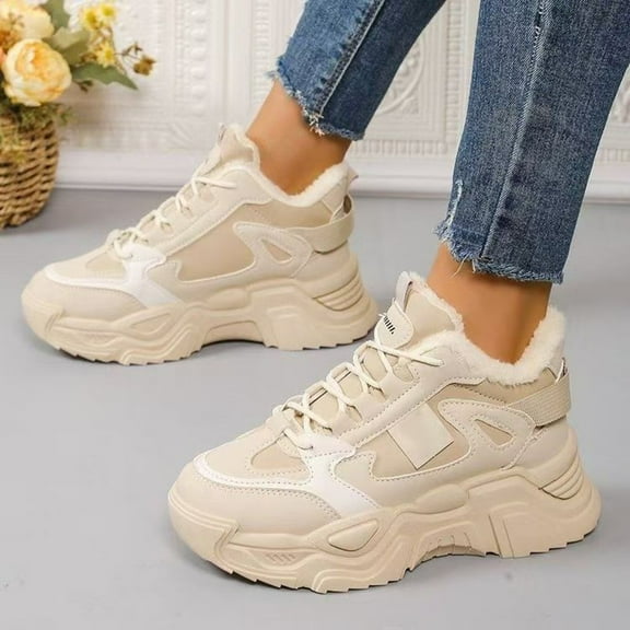 XIMIN Women's Fashion Comfort High-Top Sport Durable Thick Sole Lace-Up Platform Sneakers Casual Running Walking Shoes Winter Snow Boots Warm Sneaker