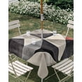 thumbnail image 3 of Square Outdoor Tablecloth with Umbrella Hole Black Beige Rhombus Outside Table Cloth Waterproof Patio Table Cover Vintage Geometric Art Zipper Tablecloths for Picnic Party Camping 60x60 Inch, 3 of 8