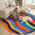 thumbnail image 2 of Small Round Rug 3Ft, Modern Abstract Non-Slip Washable Circle Rugs Carpet, Bohemia Wave Stripes Fluid Simple Colorful Indoor Outdoor Rug Floor Mats Throw Runner for Bedroom Living Room Bathroom, 2 of 8
