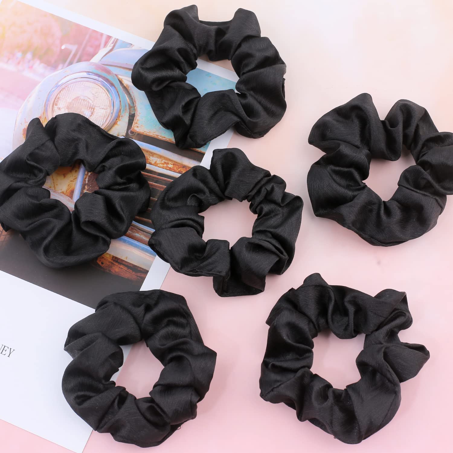 -Satin Scrunchies for Women, Soft Than Silk for Hair, Fashion Ties and Bands for Thin | Thick Hair Styling, 16 Pack (Black)
