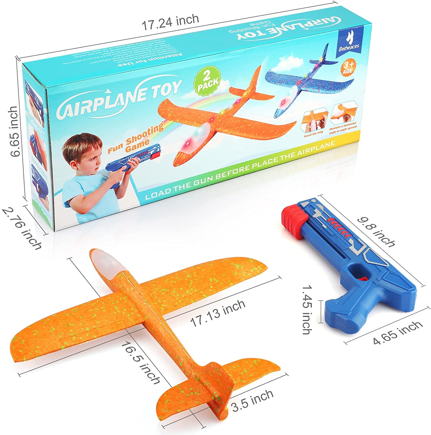 Allaugh 2 Pack  Airplane Toy with Launcher, Cool LED Light Foam Glider Planes Outdoor Toys Yard Games for Kids Ages 4-12 Y Xmas Gifts