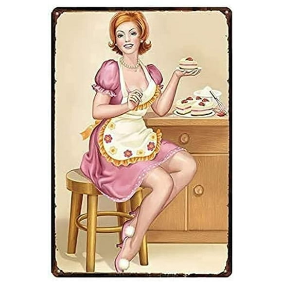 Pin Up Girl Metal Tin Sign Vintage Chic Art Decoration Wall Art Print Poster Wall Decoration For Garage Home Club Bar Coffee Bbq Shop 12"x16"
