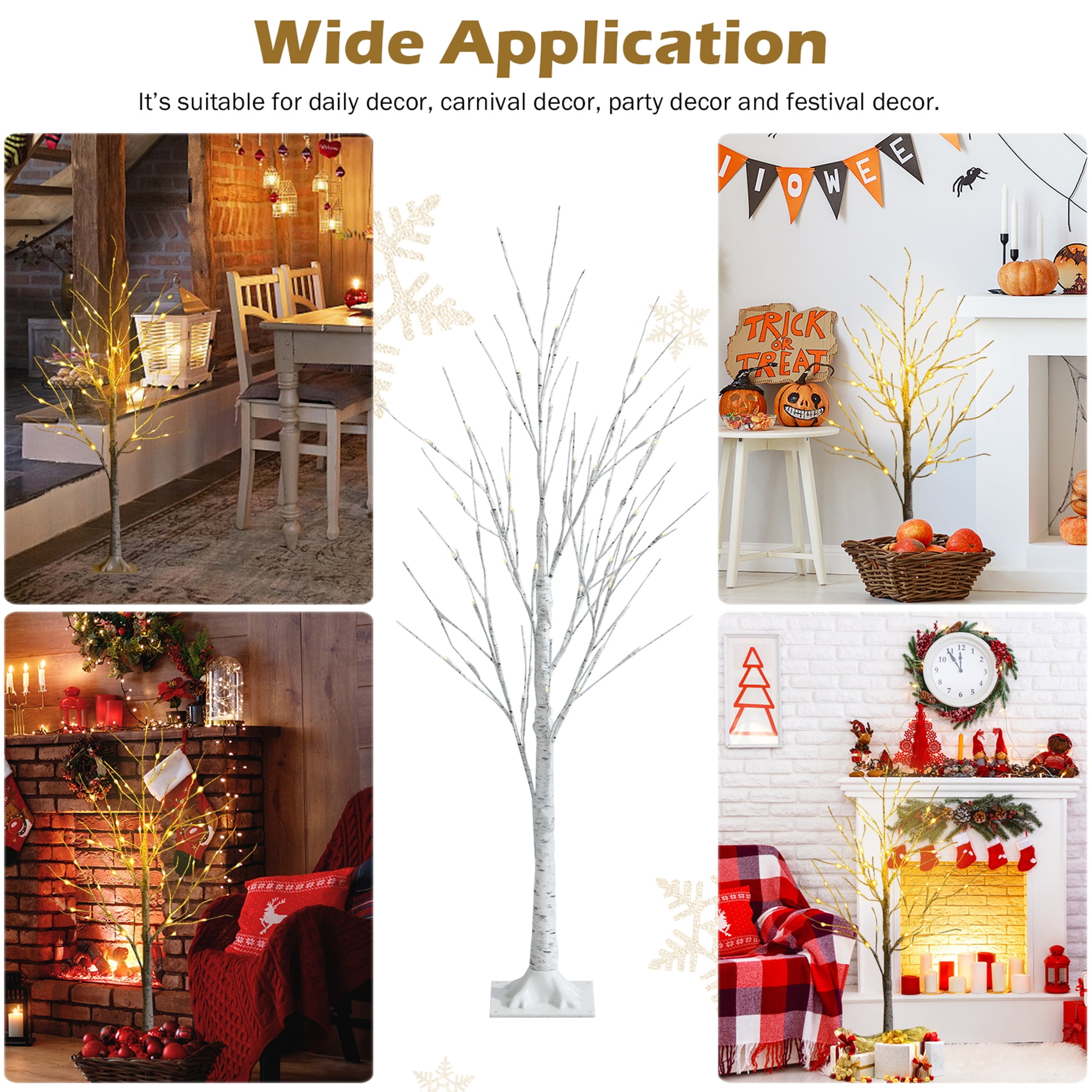 Gymax 4 FT Pre-lit White Birch Tree Christmas Decoration Artificial Twig Birch Tree