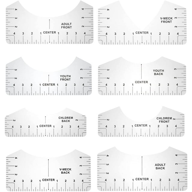 8 Pcs Outil d'Alignement de T-Shirt Guide de Règle de T-Shirt Outil de Règle de Tee Tableau de Taille pour Faire du Design de Centre de Mode Application de Décoration de Sublimation en Vinyle Transparent