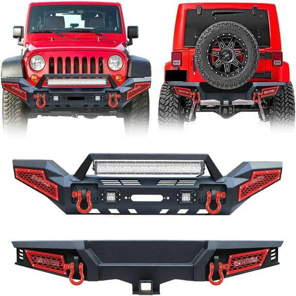 Sunpie 2007-2018 Jeep Wrangler JK/JKU Front & Rear Bumpers Combo Kits with Winch Plate & LED Lights & D-Rings