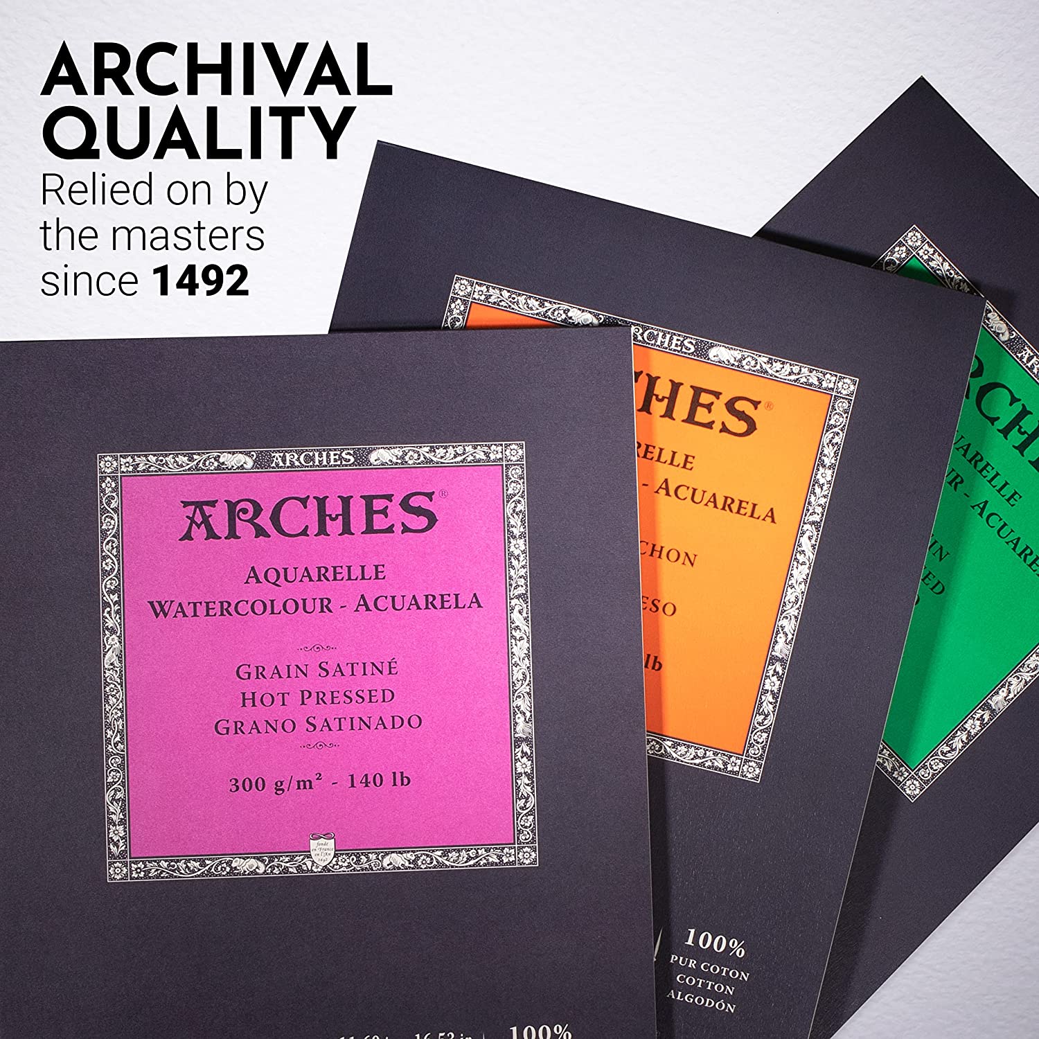 ARCHES® Aquarelle Watercolor Paper Pad, Hot Press, Natural White, 140 lb (300 gsm), Glue Binding, 12 Sheet, 11.69x16.53 in, 1 Count
