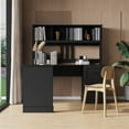 thumbnail image 2 of Computer Desk with Hutch, Wooden Executive Desk Student Computer Table Desk with Storage Shelves and Storage Drawer, L Shaped Home Office Desk Studying Writing Table for Small Space Sutdy, Black, 2 of 7