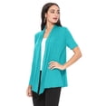 thumbnail image 3 of Women's Casual Solid Short Sleeve Basic Open Draped Front Cardigan Office Wear Jade S, 3 of 7