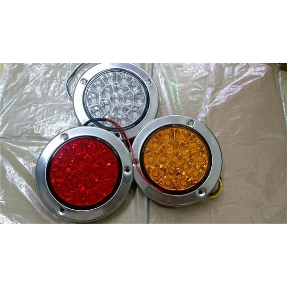 16-LED 12V 24V Round Clear Lens Red Tail Lights Back-up Reverse Lamps for Truck Trailer RV 2pc