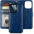 thumbnail image 1 of Funda tipo cartera desmontable para iPhone 13 Pro, con bloqueo RFID, ranuras para tarjetas, soporte de piel sintética premium, soporte magnético, correa de muñeca a prueba de golpes, funda protectora, 1 of 8