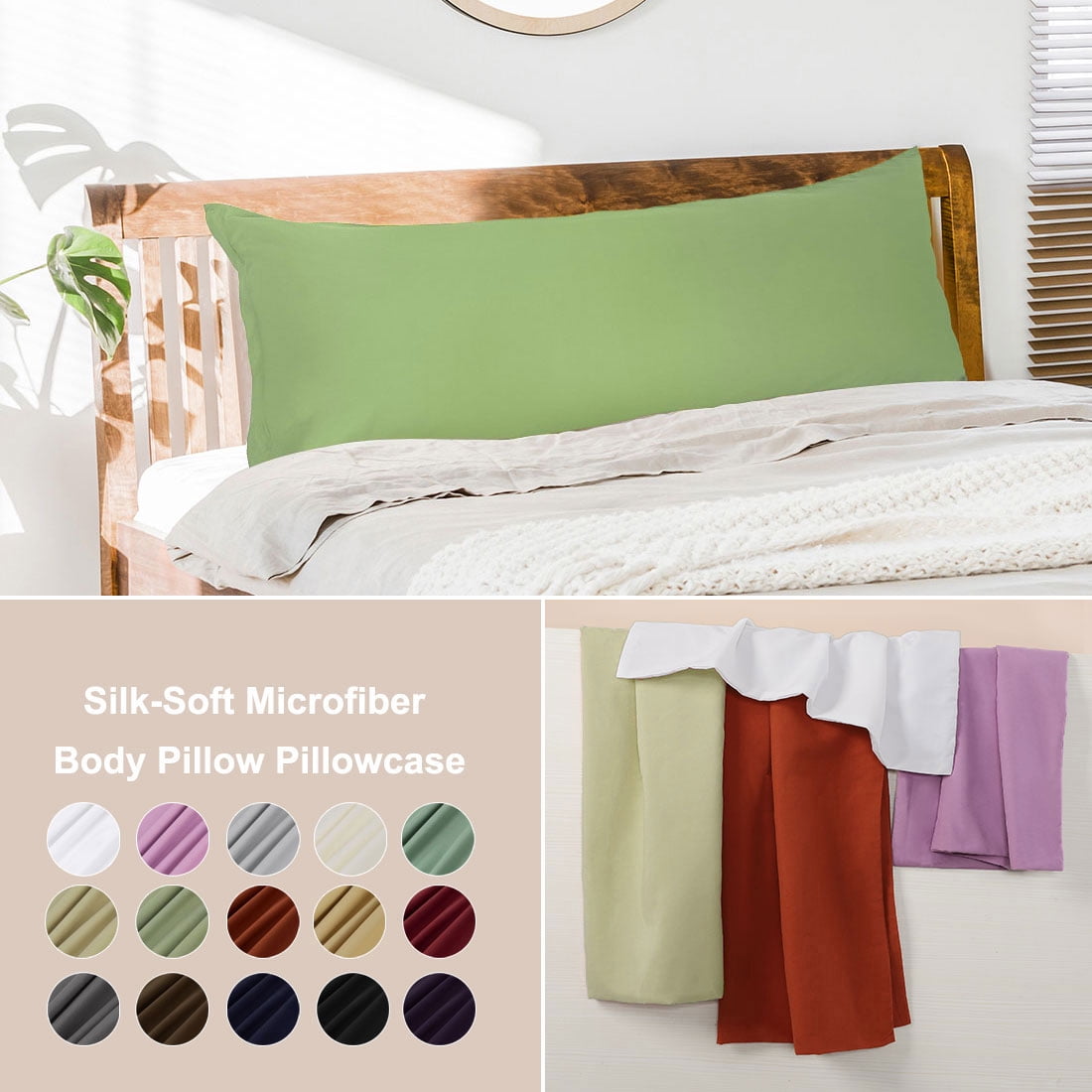 Unique Bargains 2 Packs Brushed Microfiber Body Pillowcase Sage 20" x 54"