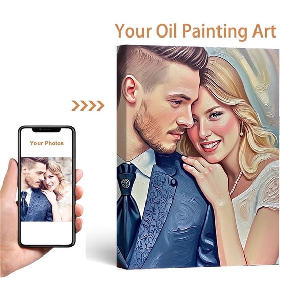 Custom Couple Portrait Canvas Personalized Romantic Painting from Photo Anniversary, Wedding, Valentines Gift