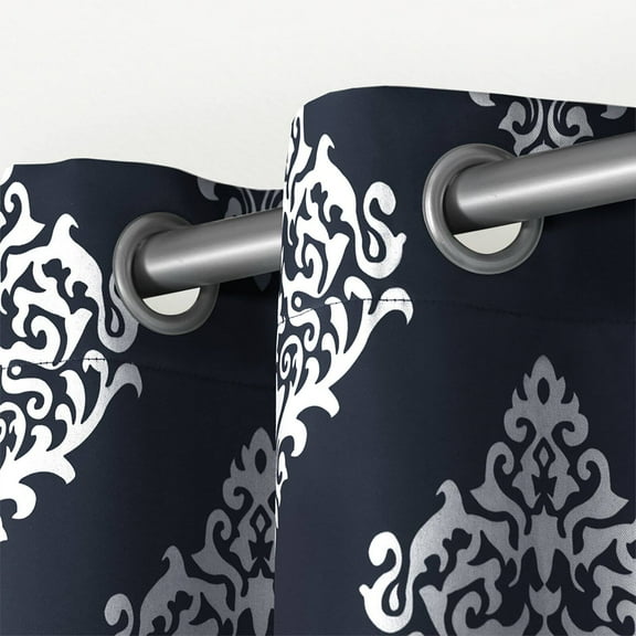 Exclusive Home Medallion Room Darkening Blackout Grommet Top Curtain Panel Pair, 52"x96", Peacoat Blue