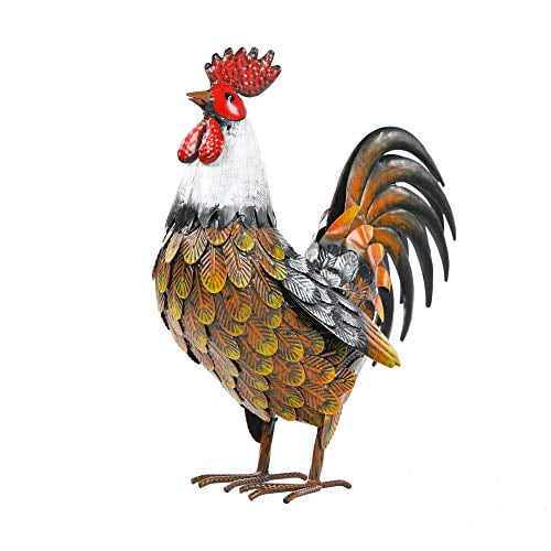 Rooster Statue Garden Decor Metal Rooster Sculpture for Backyard Farm Patio Yard Lawn Home Decorations Ratuor Metal Chicken for Kitchen Outdoor Yard Art with Solar LED Lights 