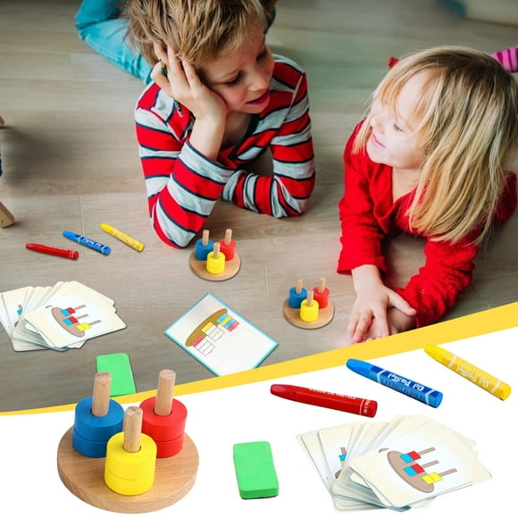 Black Friday Deals 2022 TIMIFIS Toys Lego Duplo Wooden Four Column Tower Rainbow Stacker Stacking Ring Game Toddler Learning Toy 3 Years Old Kids Christmas Gifts