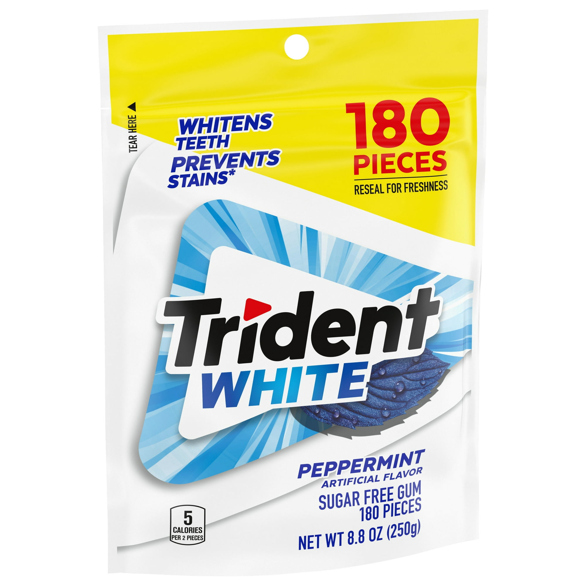 Trident White Peppermint Sugar Free Gum, Value Pack, 180 Regular Size Pieces