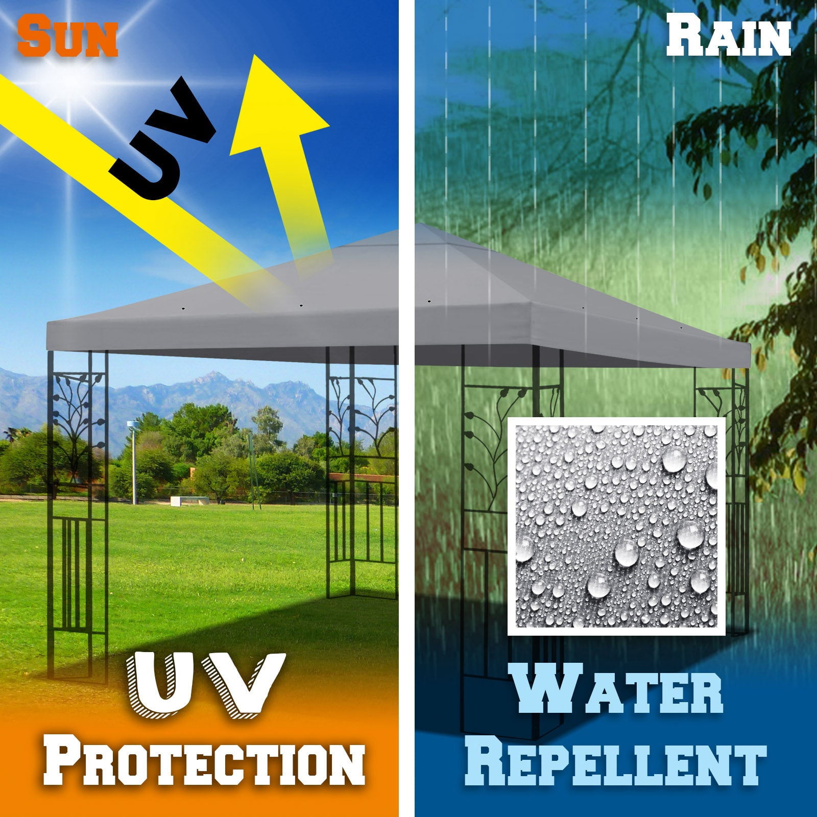 SUNRISEUMBRELLA 119“”x119” Gazebo Replacement Canopy Top Single Tier Canopy Top Cover(GREY)