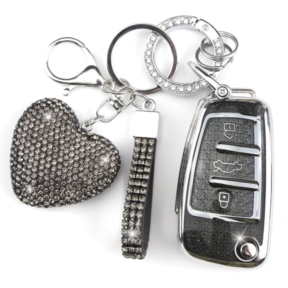 Key Fob Cover with Diamond Keychain Compatible with Audi Car Key Holder Case Compatible with Audi A1 A3 Q3 Q7 R8 A6L TT Smart Remote Key Protector for Women