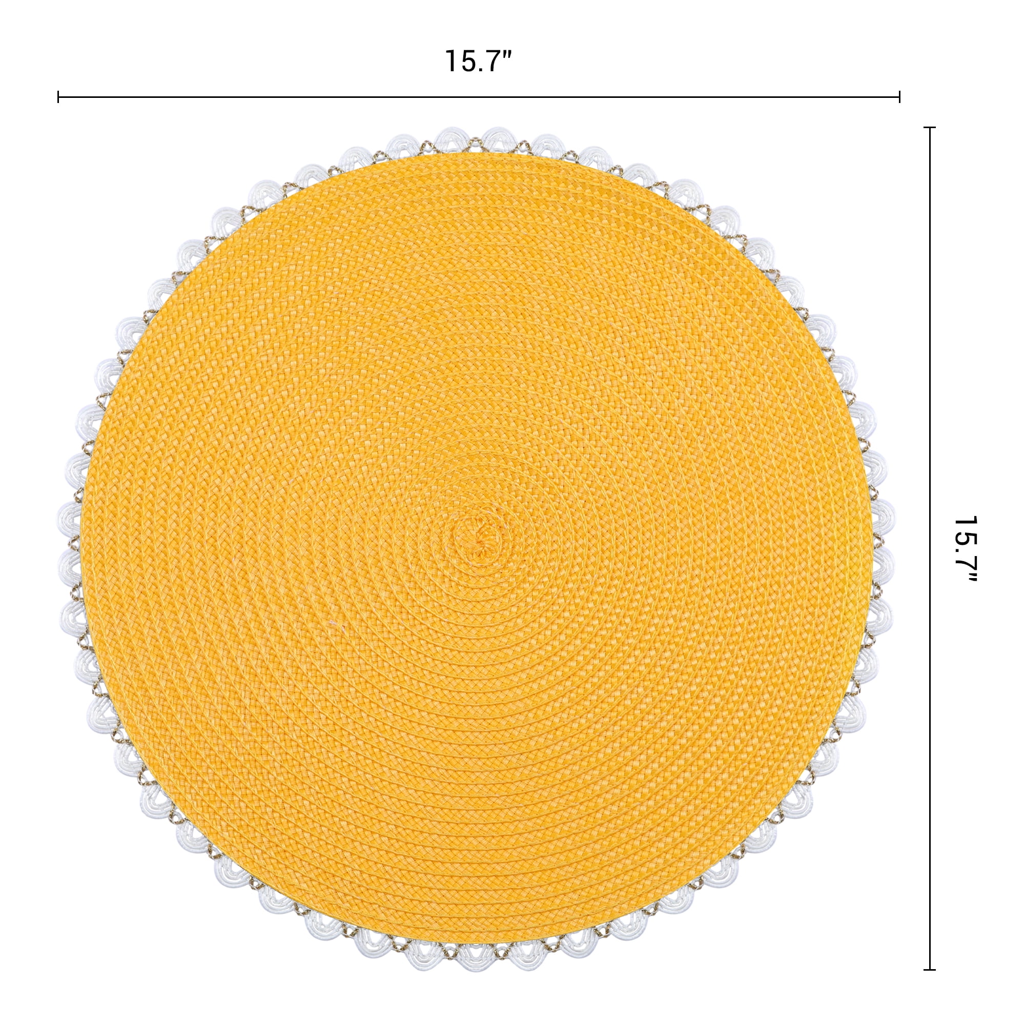 Unique Bargains Round Placemats Set of 6 Woven Table Mats Yellow 15.7x15.7inch