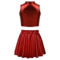 thumbnail image 2 of YONGHS Kids Girls Shiny Metallic Ballet Jazz Hip Hop Street Modern Dance Crop Top with Pleated Skirt Red 10, 2 of 7