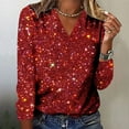 thumbnail image 2 of Sequin Tops for Women Glitter Boho Printed Long Sleeve V-Neck Pullover Tee Shirts Casual Relaxed Fit Workout Casual Blouses, 2 of 4