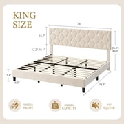 King Size Bed Frame with Headboard, Upholstered Bed Frame, Heavy-Duty Platform Bed Frame with Strong Wood Slats, Upholstered Mattress Foundation No Box Spring Needed