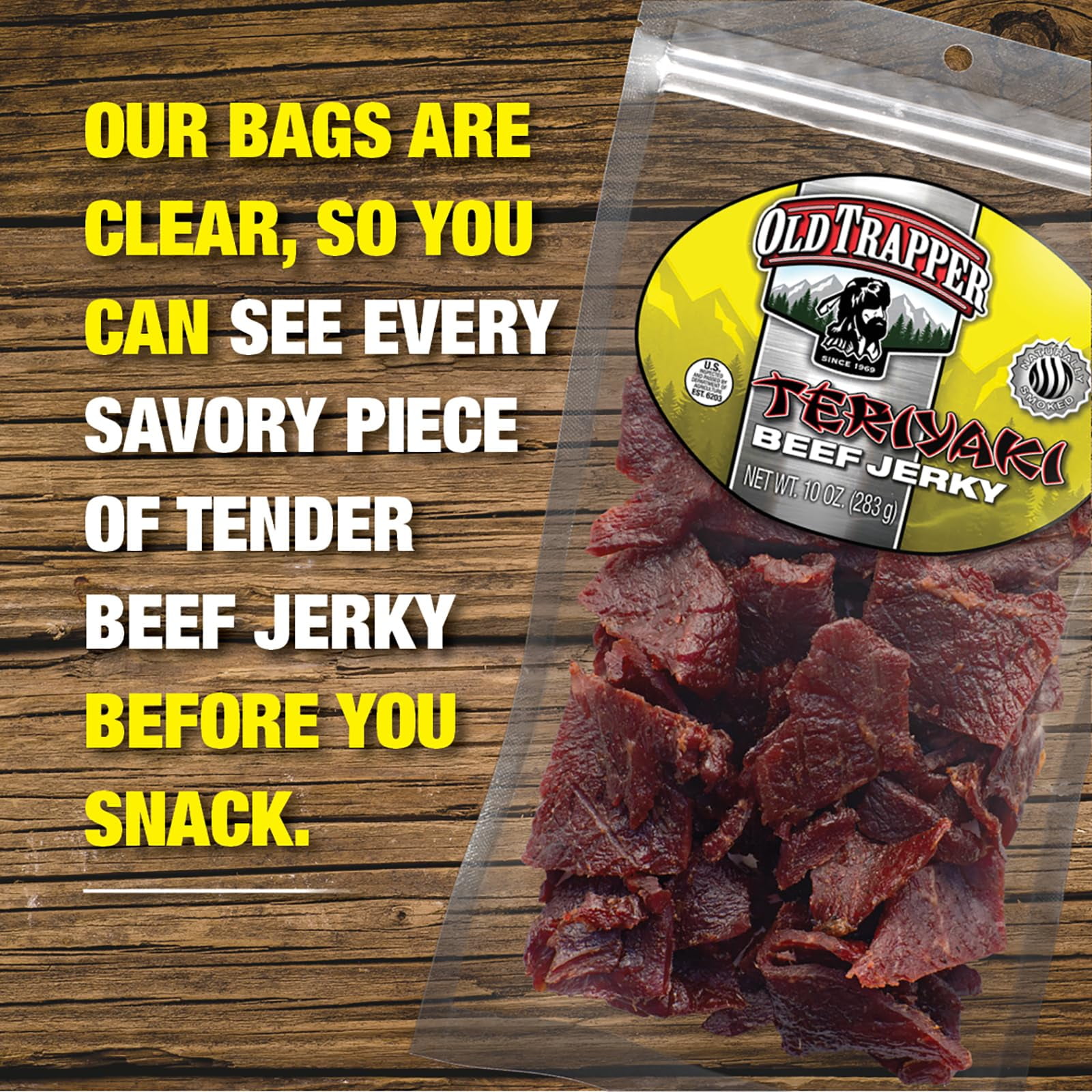 Old Trapper Beef Jerky, Teriyaki MDA05&nbsp;10-Ounce Individual Pack, Tender Meat Snack for Lunches or Between Meals, 11 Grams of Protein, Zero Grams of Fat, and 70 Calories per Ounce (Pack of One)