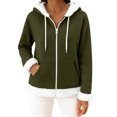 thumbnail image 2 of Wutalume Women's Casual Fashion Long Sleeved Zip Up Fleece Hooded Cardigan, Soft and Warm Outerwear for Relaxed Style and Winter Layering,Army Green L, 2 of 5