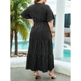 thumbnail image 3 of Women'S Casual Plus Size Polka Dots Dress Summer Short Sleeve V Neck Loose Tiered Maxi Dresses Black XXXL, 3 of 7