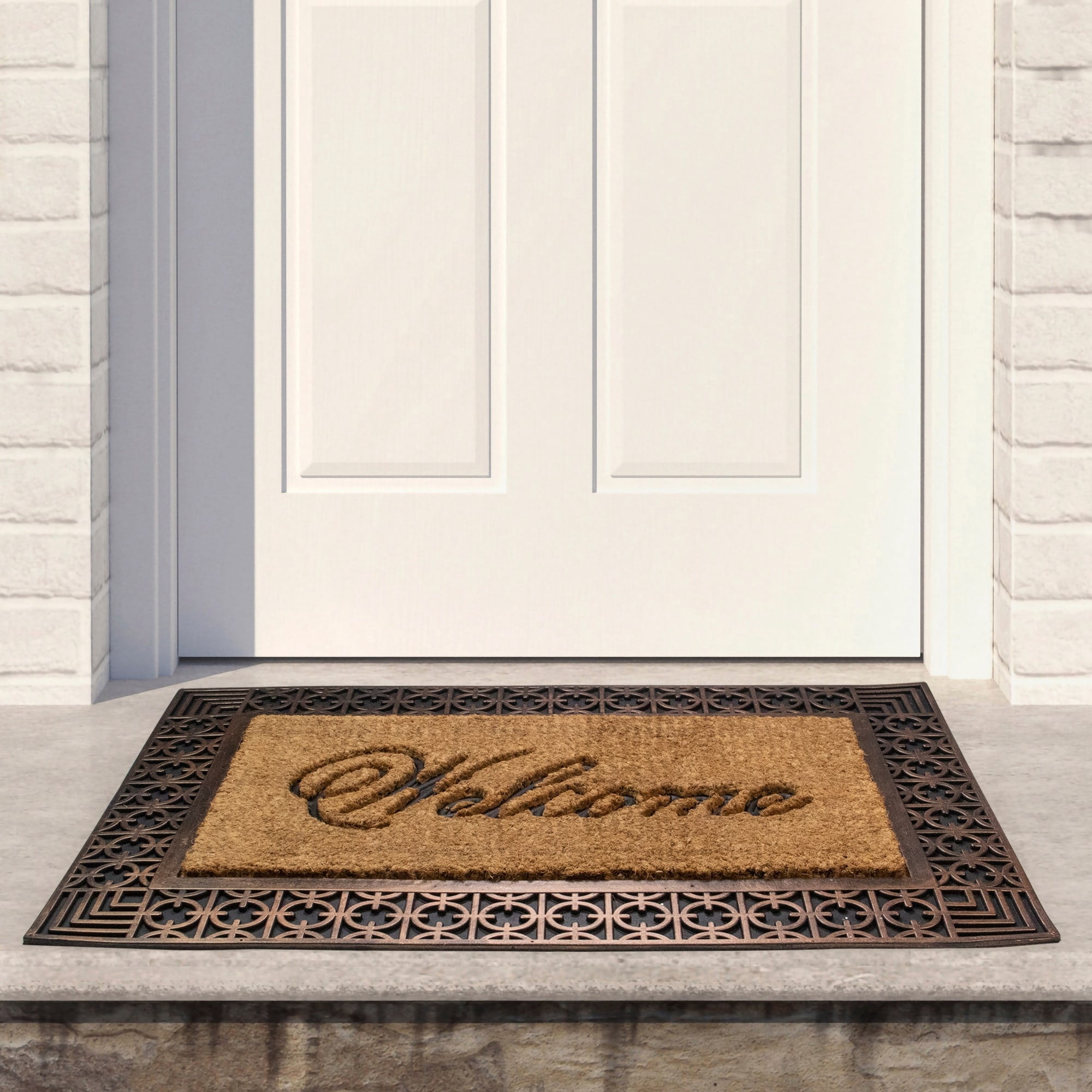 Gold and Natural Coir Rectangular "Welcome" Doormat 23" x 35" - 35