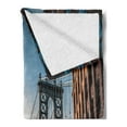 thumbnail image 2 of New York Soft Flannel Fleece Blanket, Manhattan Bridge Seen from Narrow Alley Island Borough Globally Influential Town NYC, Cozy Plush for Indoor and Outdoor Use, 70" x 90", Blue Red, by Ambesonne, 2 of 5