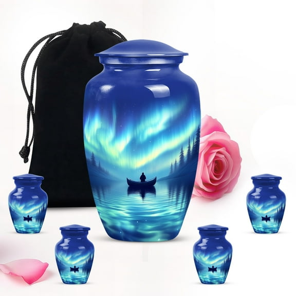 Aurora Large Funeral Urns For Human Ashes Adult Mom - Small Memorial Urn For Human Ashes Adult Dad - Cremation Ashes 1 Large 4 Keepsake