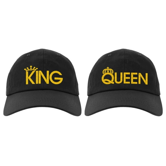 Embroidered KING and QUEEN Couple Matching 2 in one order Logo, Adjustable Baseball Cap-EM-0040-Black