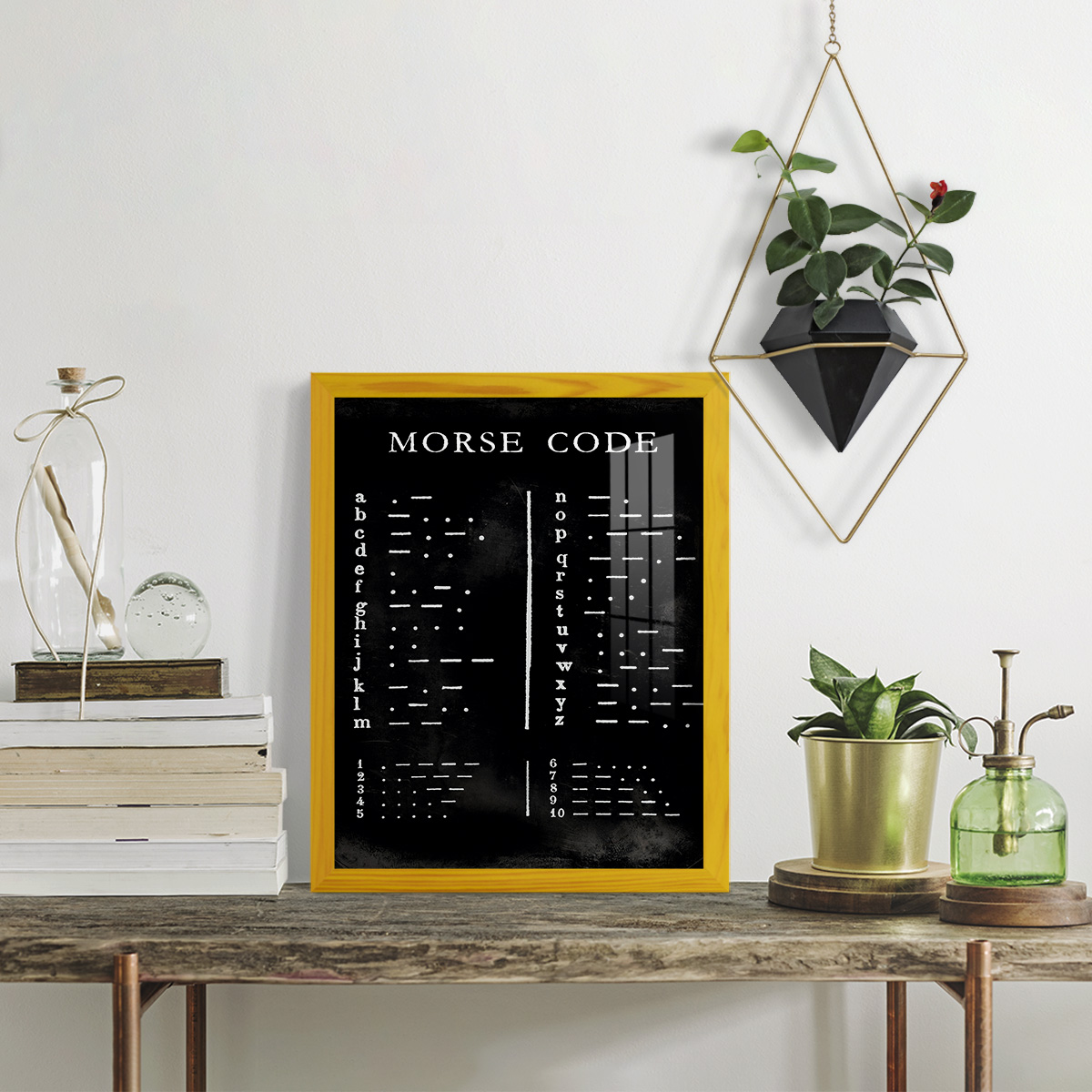 Morse Code Chart - Framed Print w/glass - Sunflower Yellow