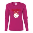 thumbnail image 2 of Wild Bobby, Cute Baseball Mom Ribbon Gift, Mother's Day, Women Graphic Long Sleeve T-Shirt, Fuschia, Small, 2 of 3