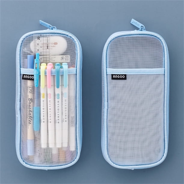 Grids Mesh Pen Pencil Case With Zipper Clear Makeup Color Pouch Cosmetics Bag