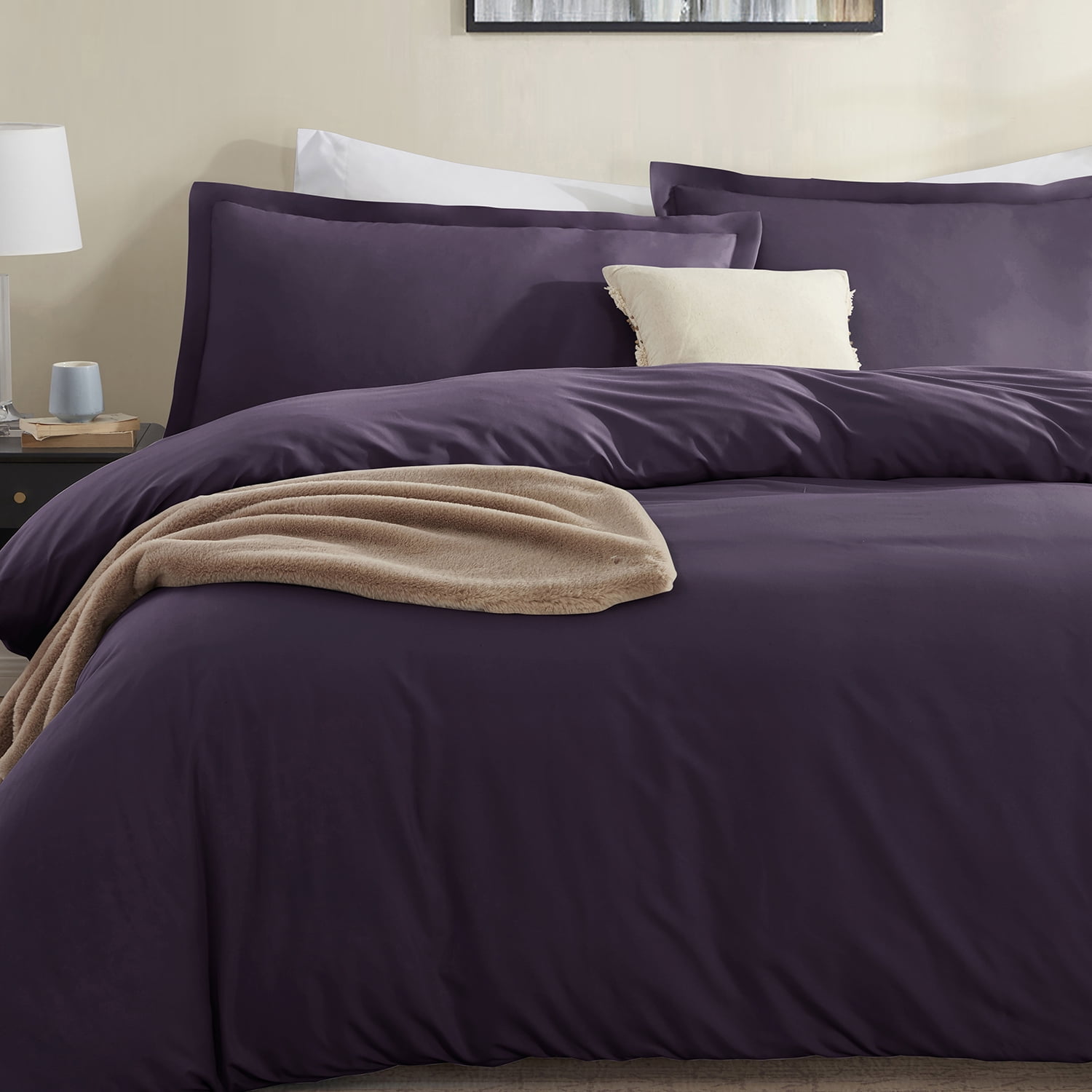 LammaLoe Twin Duvet Cover set, Luxury Microfiber 2 Piece Bedding Sets with Pillow Sham, Purple eggplant